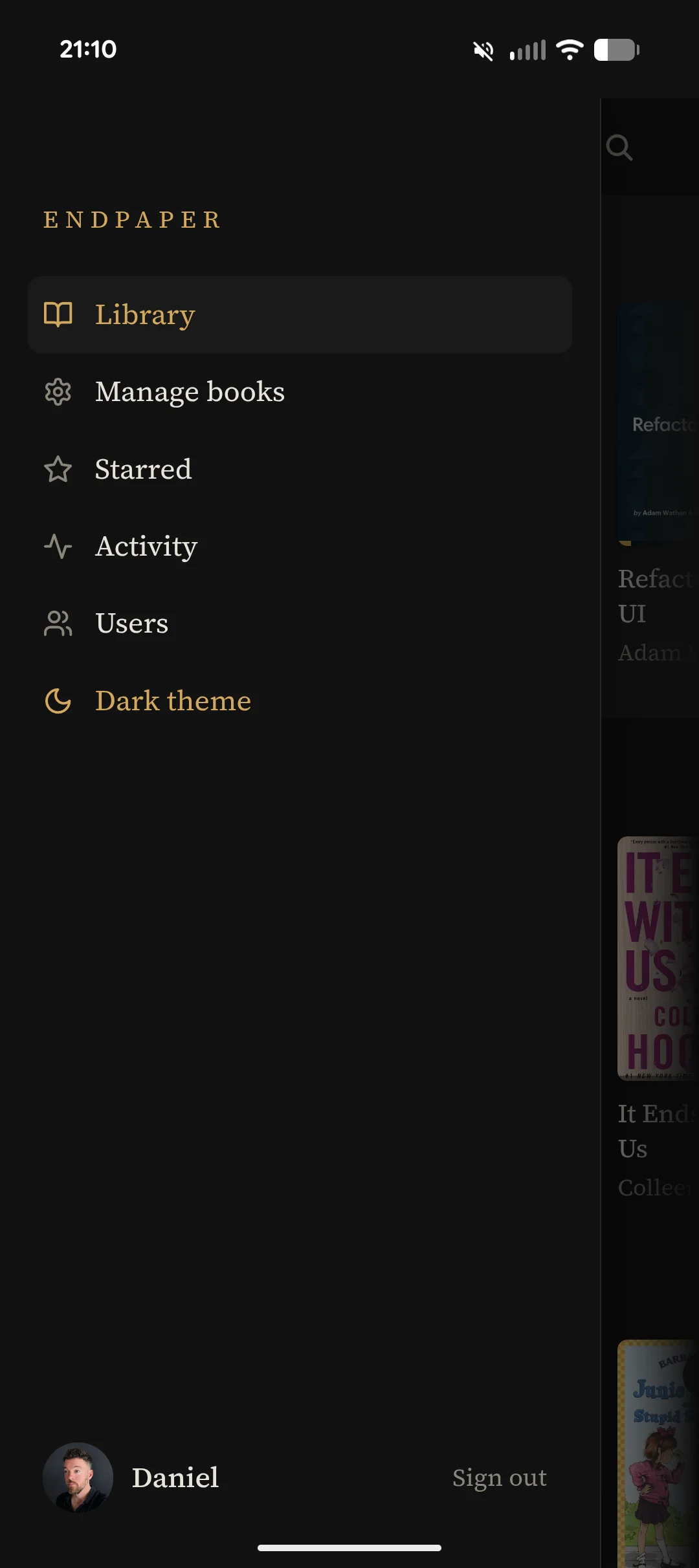 The mobile navigation menu sheet
