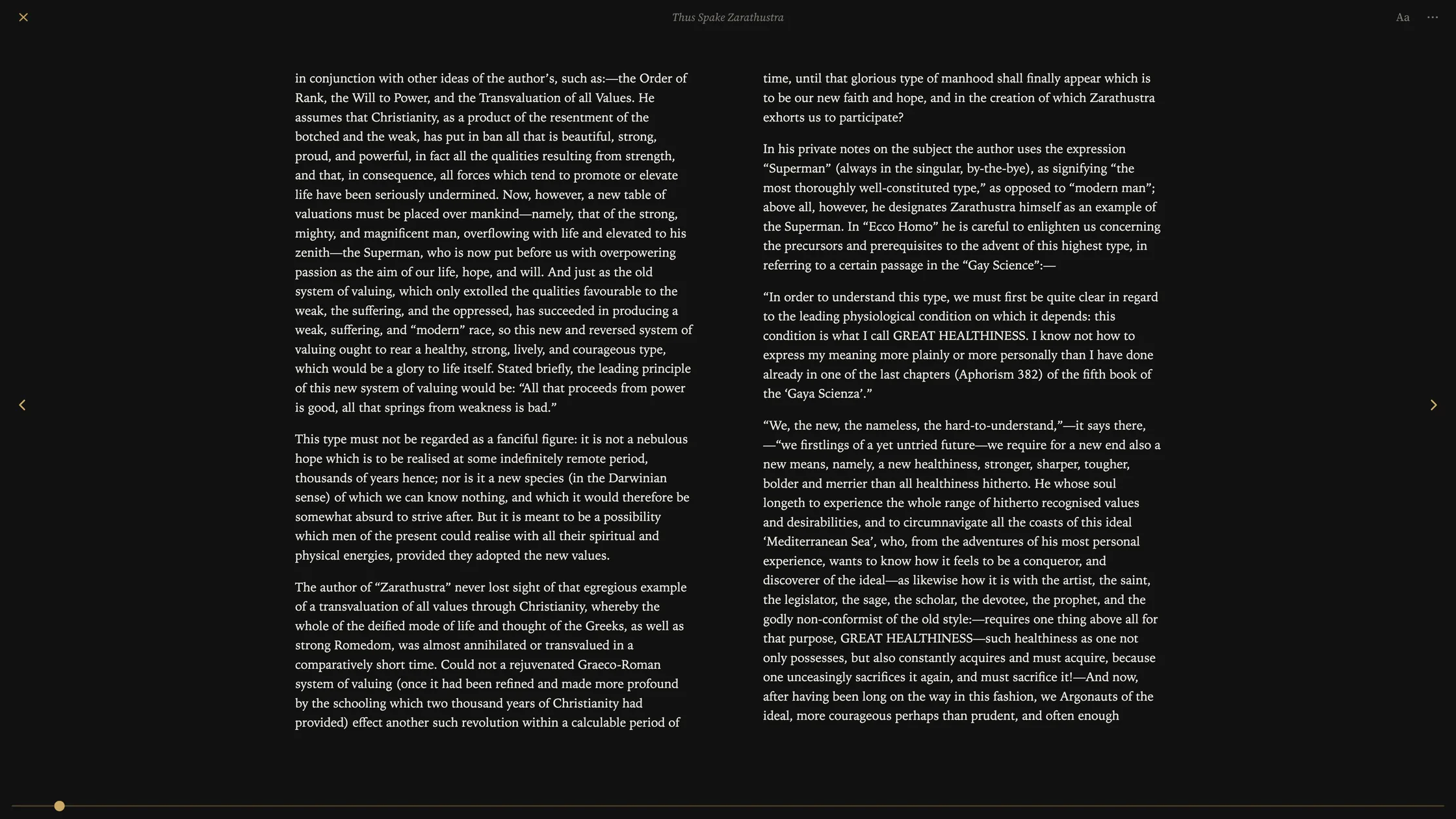 The same reader with the controls visible: a top bar with back arrow, title, and type-size button