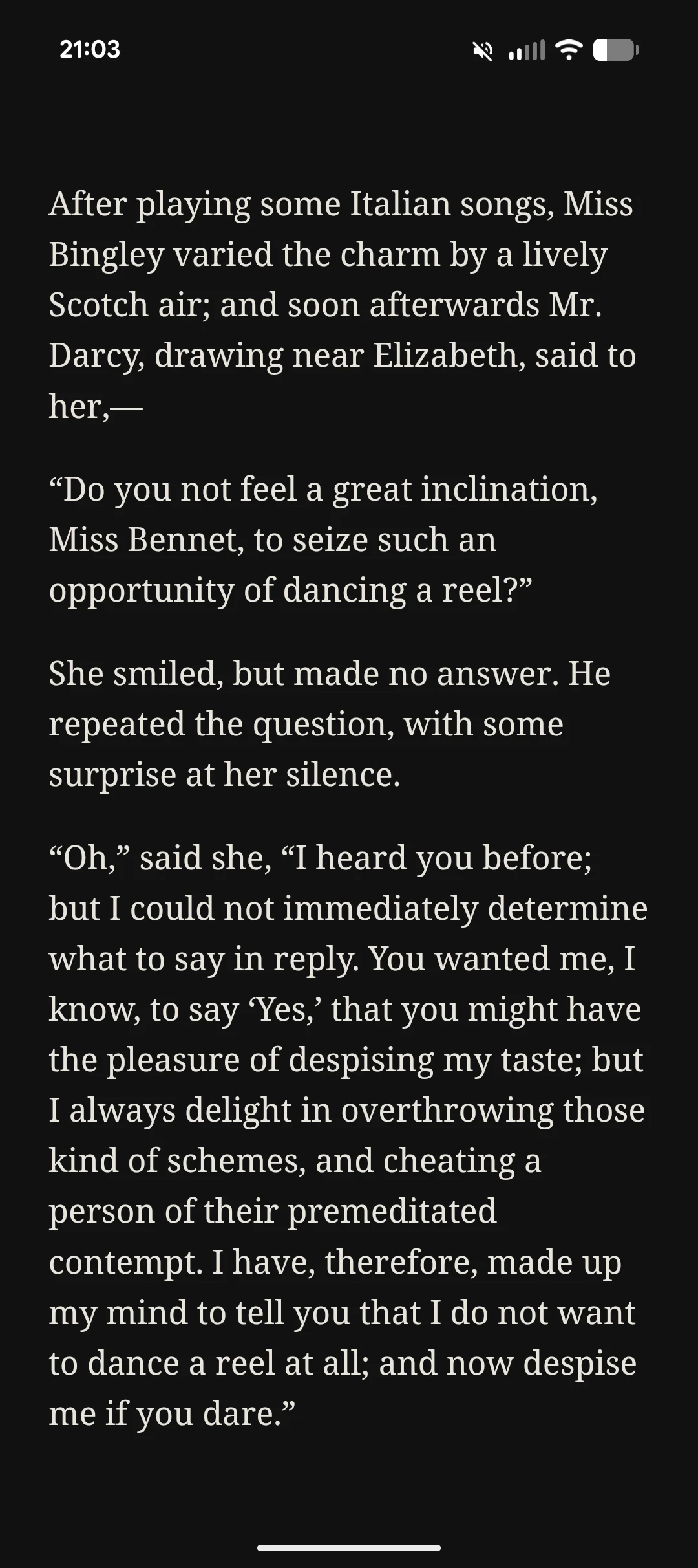The reader on a phone, single column, no controls