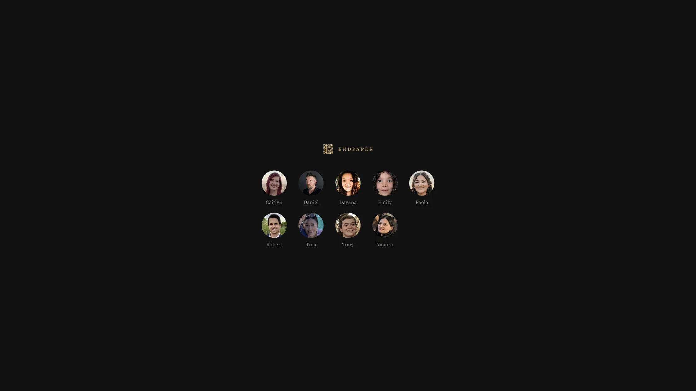 The sign-in screen: the Endpaper wordmark above a grid of family profile pictures