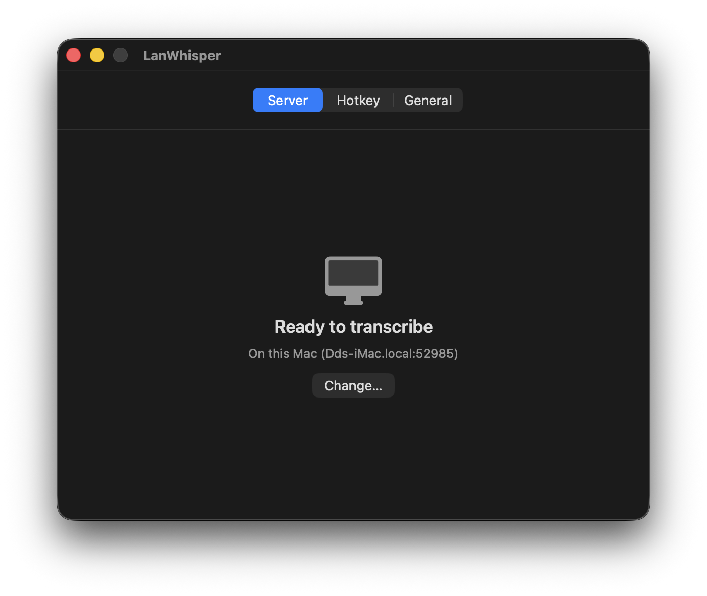 Earlier version of the Server pane with plain text-pill tabs for Server, Hotkey, and General